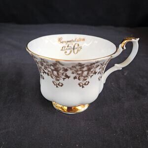 Royal Albert‎ Bone China England 50th Anniversary White and Gold Tea Cup